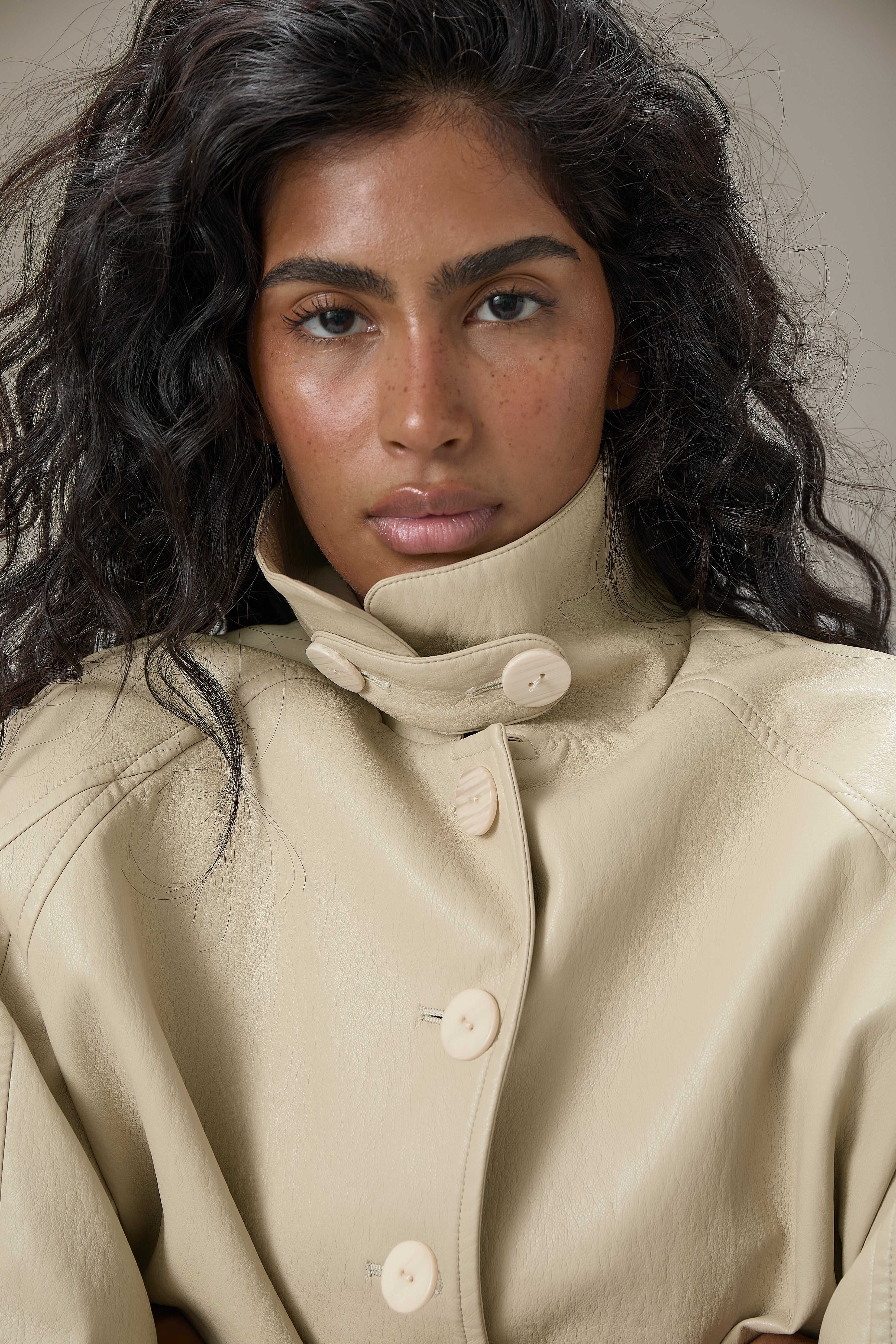 Hollies Classic Faux Leather Jacket in Sand